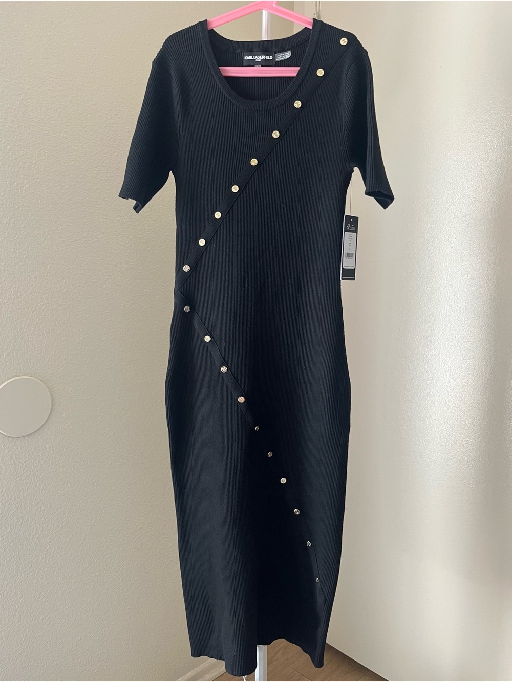 Karl Lagerfeld Button-Embellished Midi Sweater Dress Size S NWT